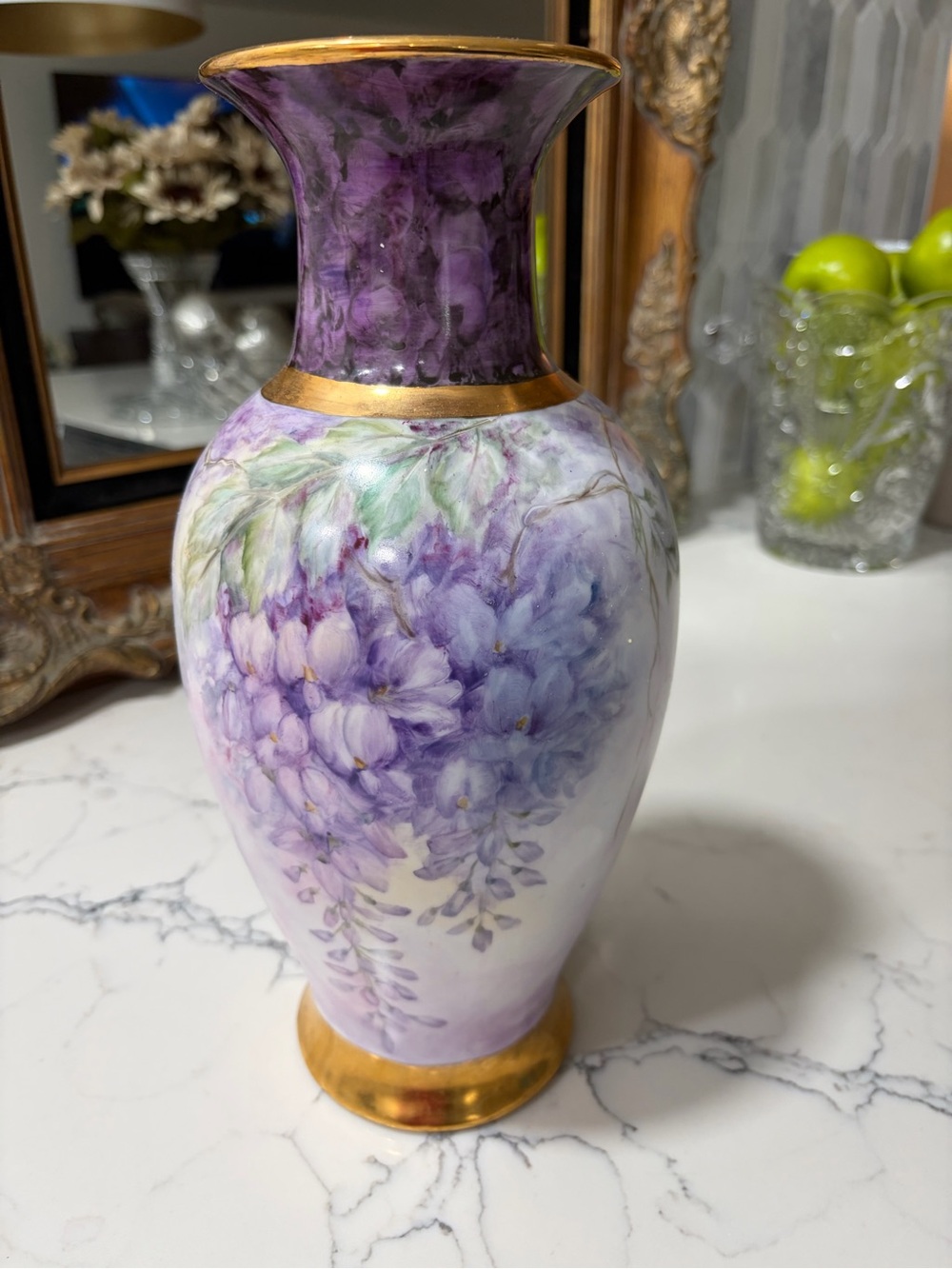Purple Floral Porcelain Vase with Gold Accents - Picture 2 of 4